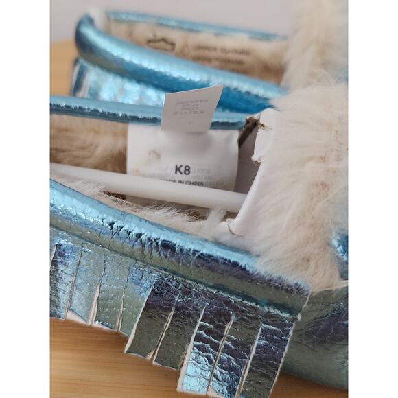 J. Crew Toddler Kids CrewCuts Metallic Slip On Moccasins Sky Blue Size 8 Lined - Picture 6 of 8